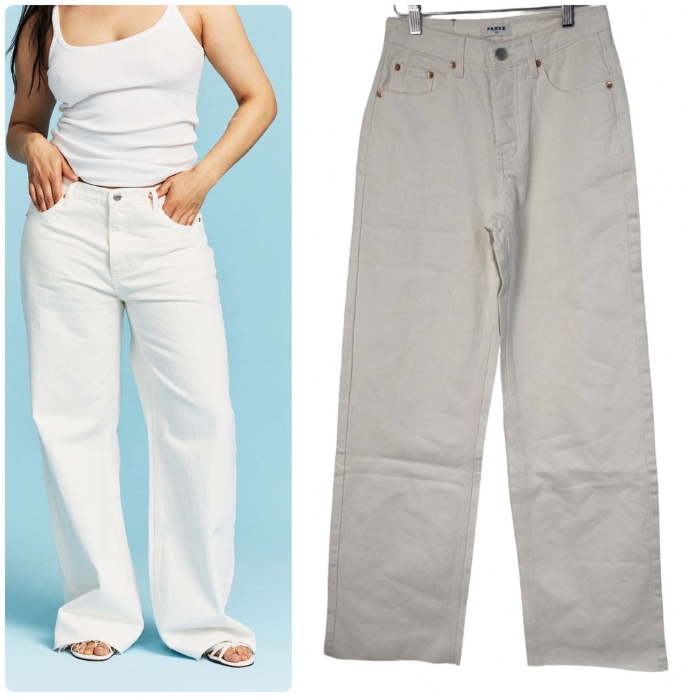 NEW PARKE Low Rise Baggy Jeans White Summer Denim Wide Leg 100% Cotton Size 23